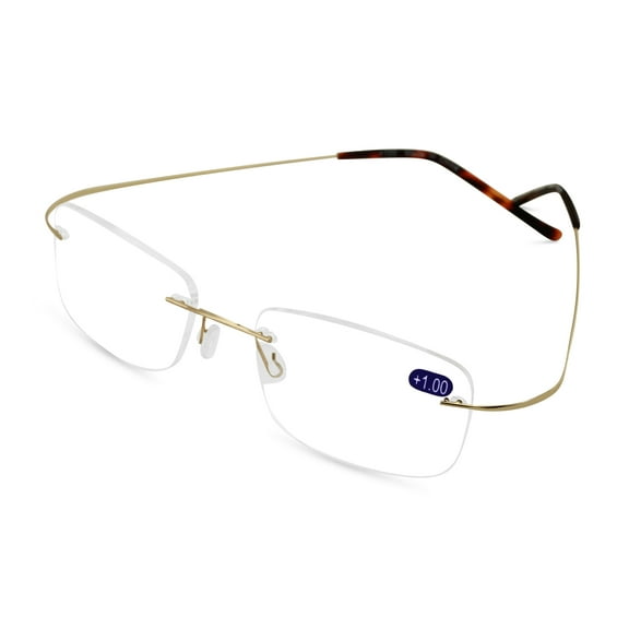 V.W.E. Lightweight Rectangular Slim Rimless Reading Glasses with Case