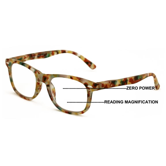 V.W.E. Marble Fashion Clear Progressive Reading Glasses - Zero Power On Top - AR Coating Z126 +2.75