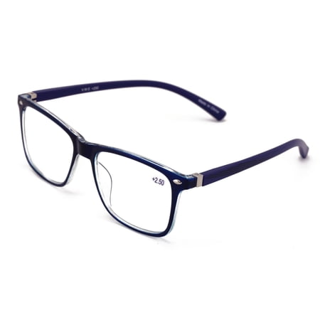 V.W.E. Men Premium Reading Glasses TR90 with Extended Temple - Clear Lens Reader - Spring Hinge Temple 1.75