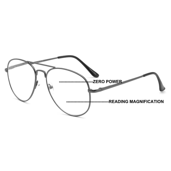 V.W.E. Metal Tear Drop Progressive Reading Glasses - Zero Power On Top - Clear No Line Reader - AR +4.00