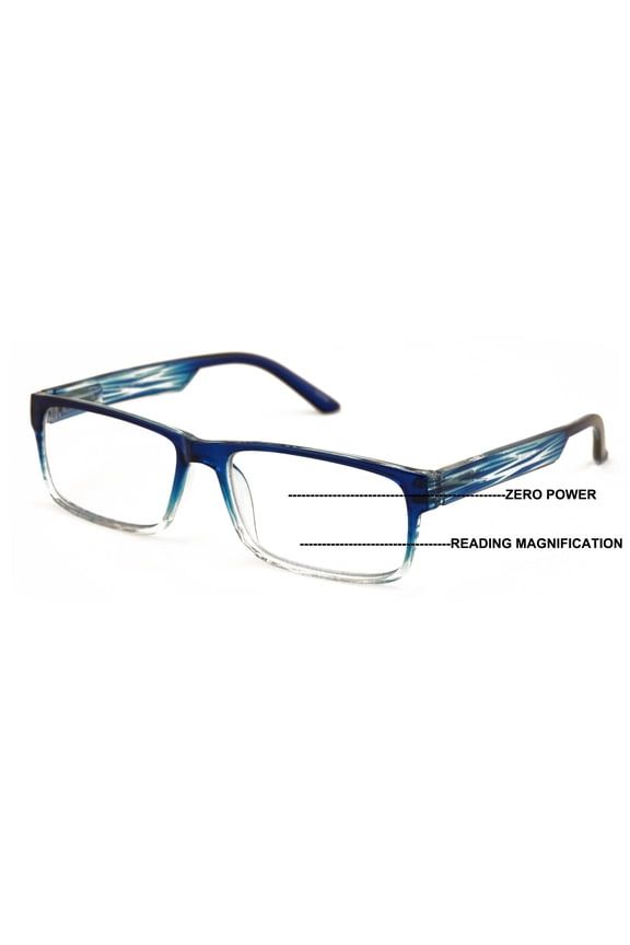 Modern Rectangular Progressive Reader - Clear On Top Reading Glasses - AR Coating Z122 +2.50
