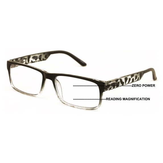 V.W.E. Modern Rectangular Progressive Reader - Clear On Top Reading Glasses - AR Coating Z122 +3.00
