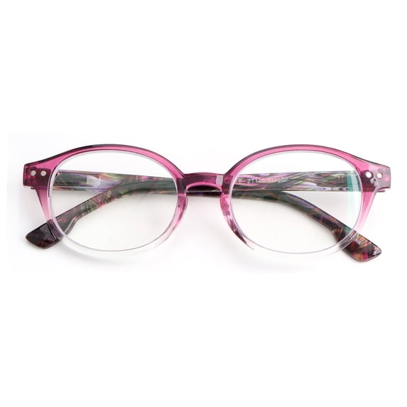 V.W.E. Oval Round Progressive Reading Glasses - Clear on Top - Mosaic Temple - AR Coating Z125 +2.00