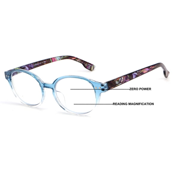 V.W.E. Oval Round Progressive Reading Glasses - Clear on Top - Mosaic Temple - AR Coating Z125 +2.25