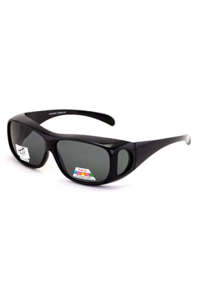 Polarized Fit Over Unisex Rectangular Sunglasses, Black Brown