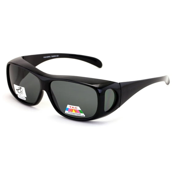 V.W.E. Polarized Fit Over Unisex Rectangular Sunglasses, Black Brown