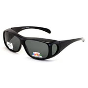 V.W.E. Polarized Fit Over Unisex Rectangular Sunglasses, Black Brown