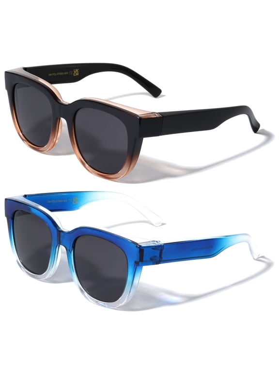 Polarized UV Protection Prescription Women's Round Sunglasses, Blue/Coffee, 2-Piece
