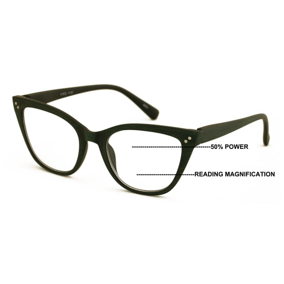 V.W.E. Progressive Multifocus Cat-eye Reading Glasses – Tri-Focal Clear Reader - Wood Grain Printed 7028 +1.25