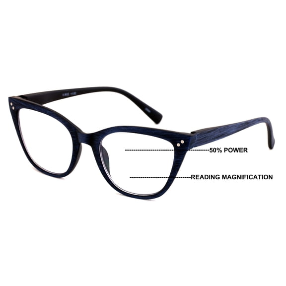 V.W.E. Progressive Multifocus Cat-eye Reading Glasses – Tri-Focal Clear Reader - Wood Grain Printed 7028 +3.25