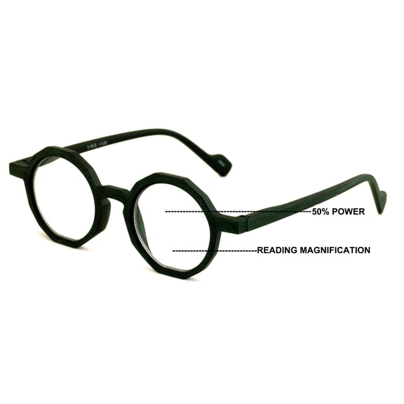 V.W.E. Progressive Multifocus Decagon Round Reading Glasses – Tri-Focal Clear Reader - Wood Grain Printed 7026 +2.75