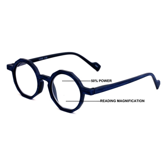 V.W.E. Progressive Multifocus Decagon Round Reading Glasses – Tri-Focal Clear Reader - Wood Grain Printed 7026 +4.00