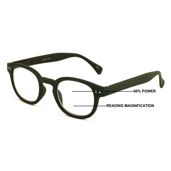 V.W.E. Progressive Multifocus Round Reading Glasses – Tri-Focal Clear Reader - Wood Grain Printed 7027 +2.75