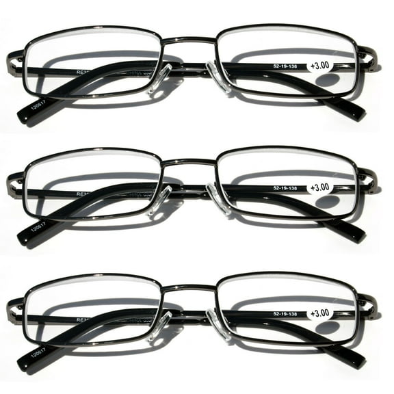 V.W.E. Readers 3 Pack of Thin Slim Rectangular Metal Aviator Reading Glasses with Spring hinge - High Power