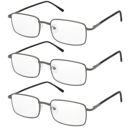 V.W.E. Rectangular Metal Reading Glasses - 3 Pairs Spring Hinge Lightweight Unisex Readers +3.50