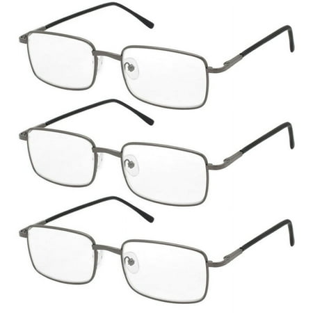 V.W.E. Rectangular Metal Reading Glasses - 3 Pairs Spring Hinge Lightweight Unisex Readers +3.75