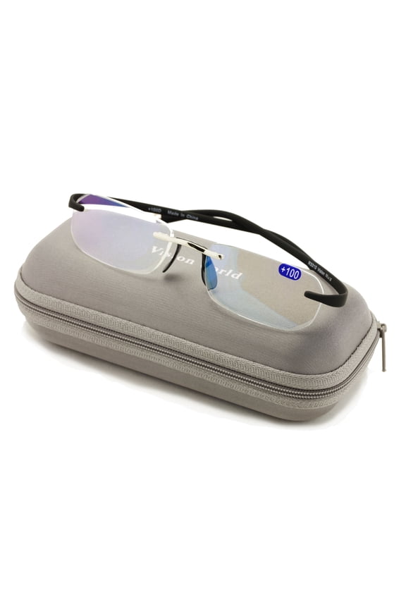 V.W.E Rectangular Rimless Memory Flex Temple Reading Glasses With Anti-reflective AR Coating