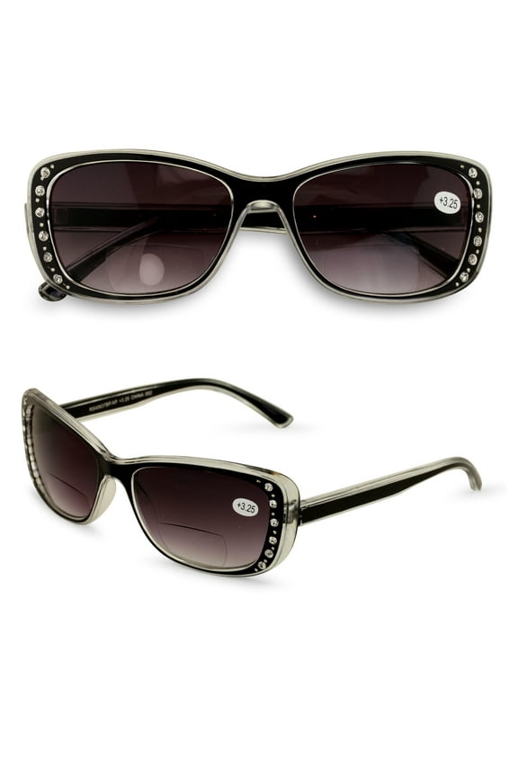 Rectangular Women Bifocal Sunglasses with Rhinestones