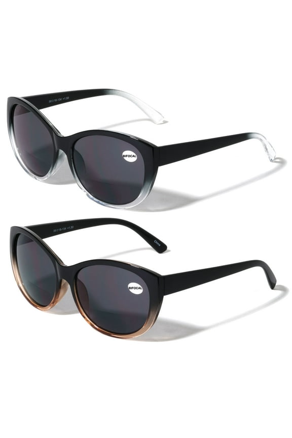 UV Protection Bifocal Women's Cateye Vintage Reading Sunglasses, Black/Coffee, 2-Piece