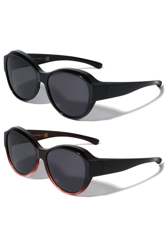 UV Protection Polarized Women's Large Round Fit over Sunglasses, Black/Pink, 2-Piece