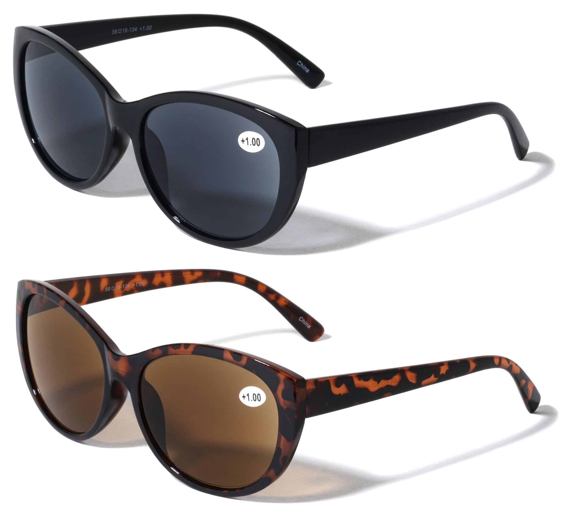 V.W.E. Vintage Cat Eye Outdoor Women's Reader Sunglasses, Black/Brown