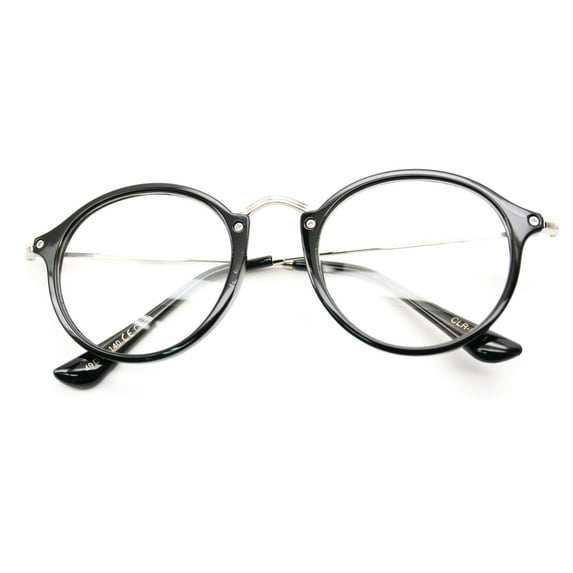 V.W.E. Vintage Inspired Metal Bridge and Temple Clear Lens Oval Round Eye Glasses