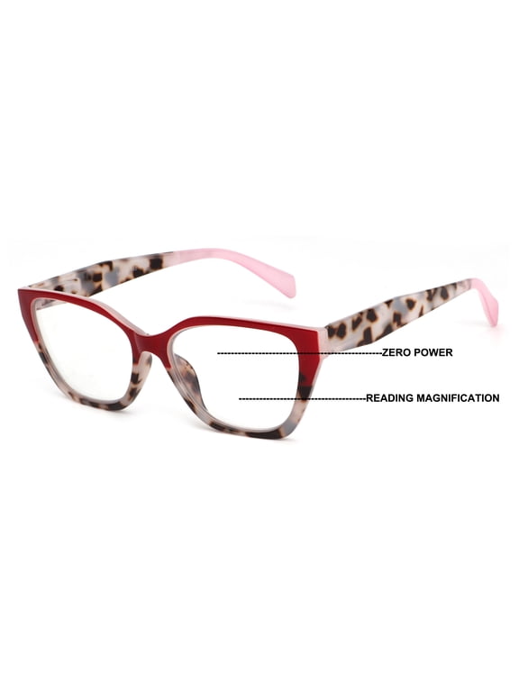Women 2-Tone Tortoise Cateye Progressive Clear Lens Reading Glasses - Zero Power on Top Reader - AR Coating +2.50