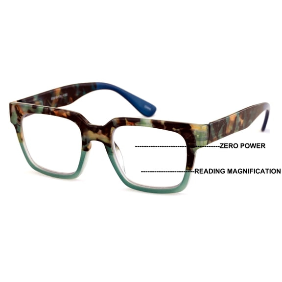 V.W.E. Women Bold Square Progressive Reading Glasses - Clear on Top Reader - AR coating Z123 +1.75