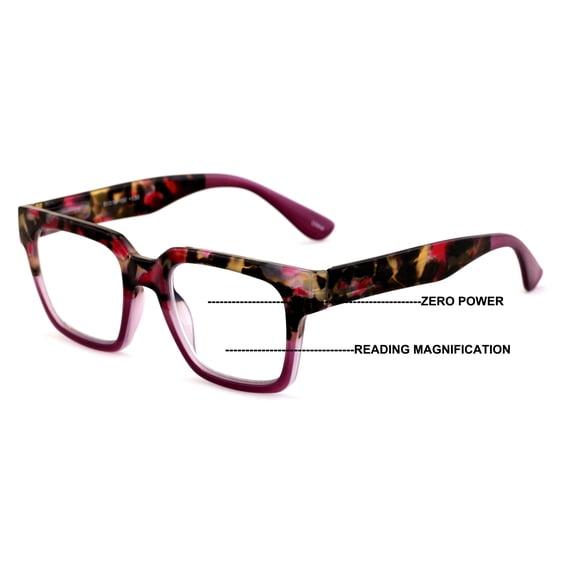 V.W.E. Women Bold Square Progressive Reading Glasses - Clear on Top Reader - AR coating Z123 +1.75