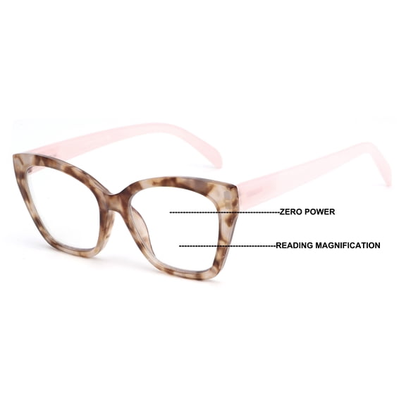 V.W.E. Women Cateye Progressive Clear Lens Reader - Zero Power On top - Translucent Pastel Reading Glasses +1.25