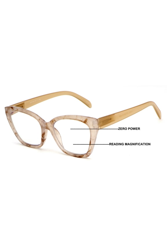 Women Cateye Progressive Clear Lens Reader - Zero Power On top - Translucent Pastel Reading Glasses +2.00