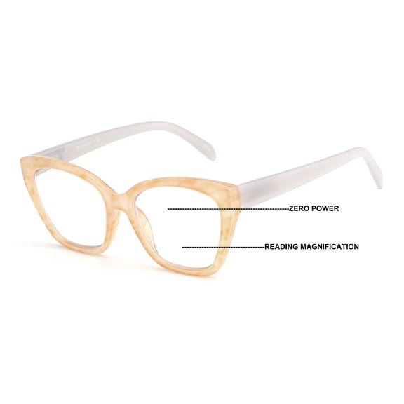 V.W.E. Women Cateye Progressive Clear Lens Reader - Zero Power On top - Translucent Pastel Reading Glasses +2.25