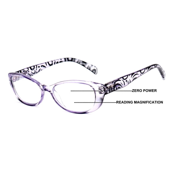 V.W.E. Women Leopard Print Translucent Progressive Reading Glasses - Clear Zero Power On Top Reader - AR +1.75