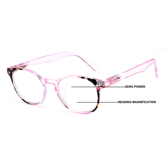 V.W.E. Women Round Translucent Floral Progressive Reading Glasses - Clear on Top - AR coating Z124 +2.50