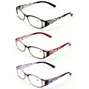V.W.E. Womens Rectangular Reading Glasses, Black/Maroon/Purple, 3 Pair