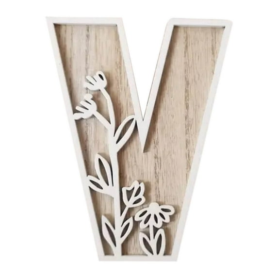 V Wood Flower Decoration, Carved Letter Craft, Home Wall Art, Wedding Decor With Natural Wood Material, Handmade Design For Kitchen Decor, Living Room Accents And Gift Ideas