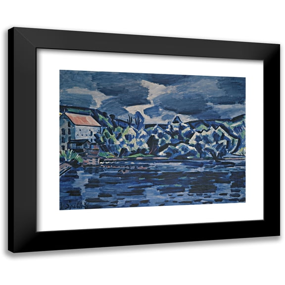 Václav Špála 24x19 Black Modern Framed Museum Art Print Titled - Thunderstorm by the River Otava (1930)