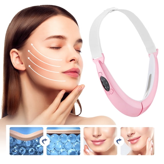V-face Facial Lifting Belt Face Slimming V line Double Chin Red Blu LED, Red Blue Light Photon Therapy Machine, Pink