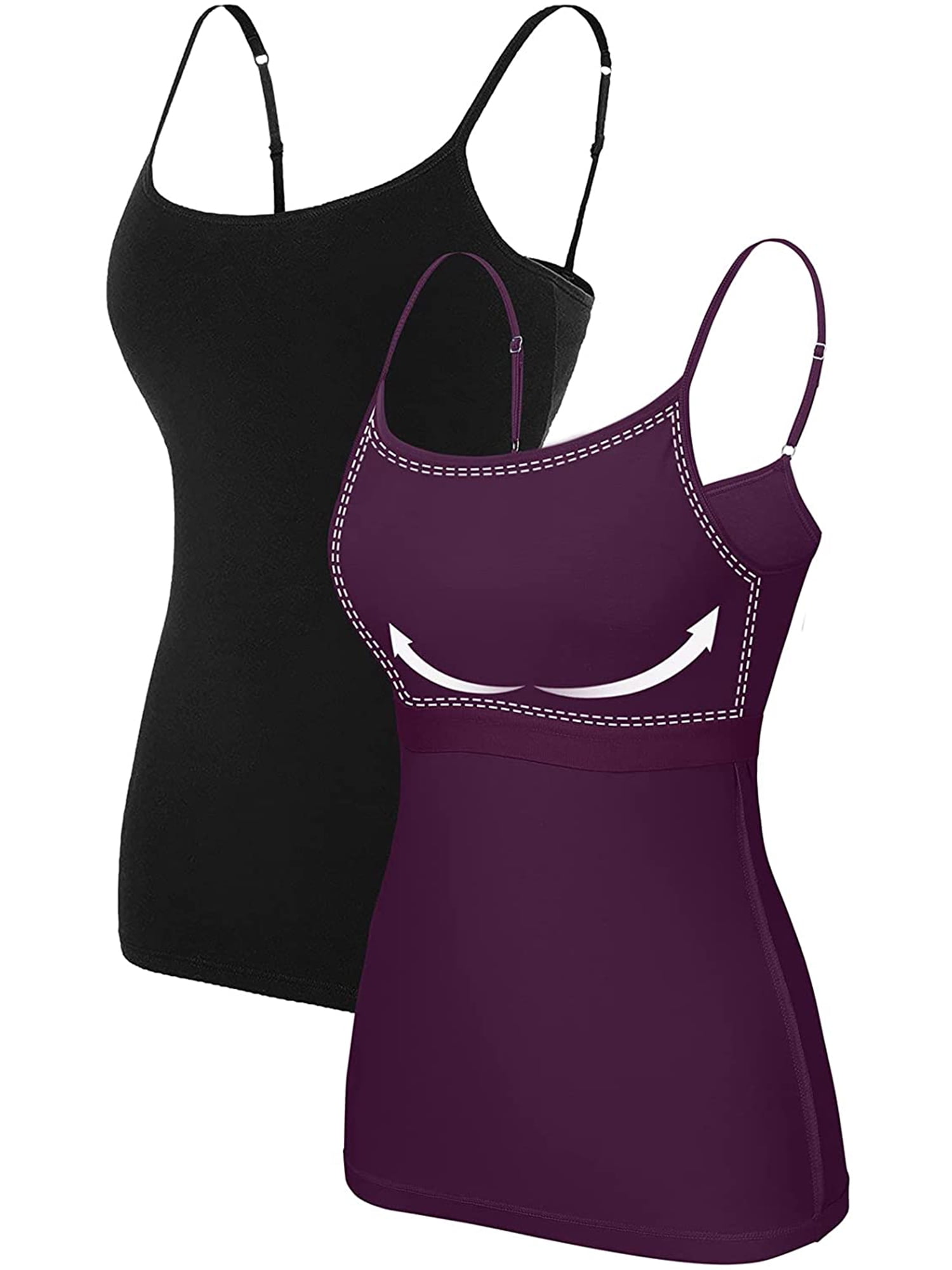 V for City Women's Stretch Cotton Cami Sleeveless Tank Top With Shelf Bra  Pack of 2 