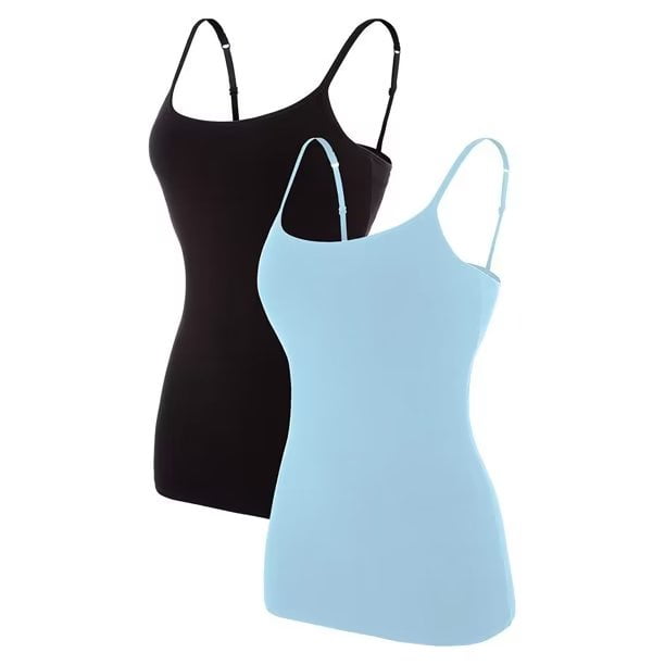V for City Women's Stretch Cotton Cami Sleeveless Tank Top With Shelf Bra  Pack of 2 