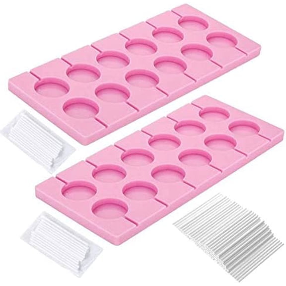 V-fox 2Pcs 12-Capacity Round Chocolate Hard Candy Silicone Lollipop Molds with 140 Count Lollypop Sucker Sticks for Halloween Christmas Parties$$Home Decor, Kitchen, & Other