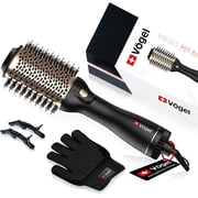 V gel Nano Titanium Hot Air Brush & Hair Dryer - One Step Volumizer,Professional Blowout for Style and Dry,Incl Clips, Gloves,Gold
