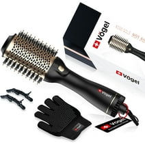 Vögel Nano Titanium Hot Air Brush & Hair Dryer - One Step Volumizer,Professional Blowout for Style and Dry,Incl Clips, Gloves,Gold