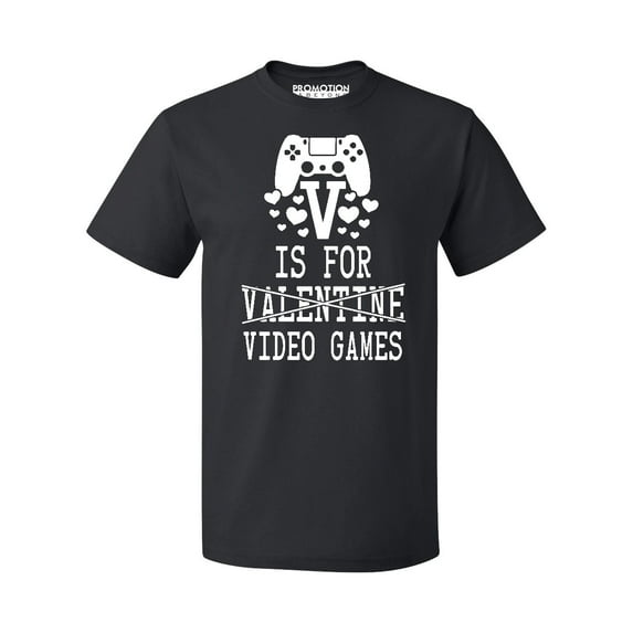 V is For Video Games Funny Gamer Men's T-shirt, XL, Black
