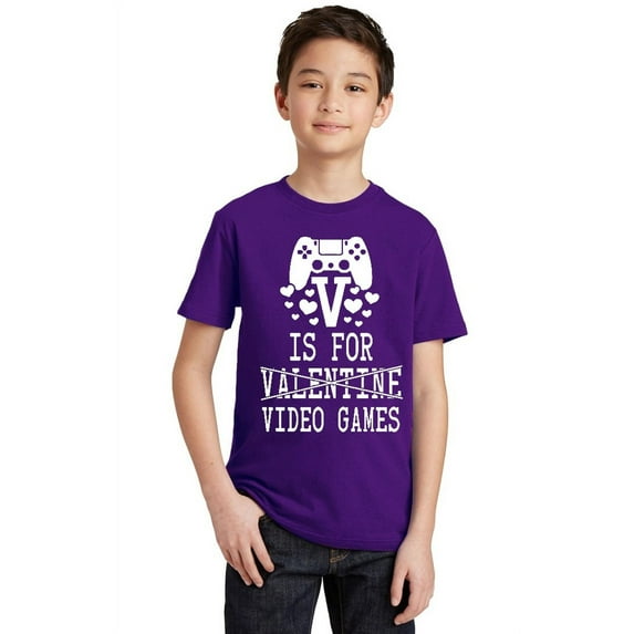 V is For Video Games Funny Gamer Youth T-shirt, Youth L, Purple