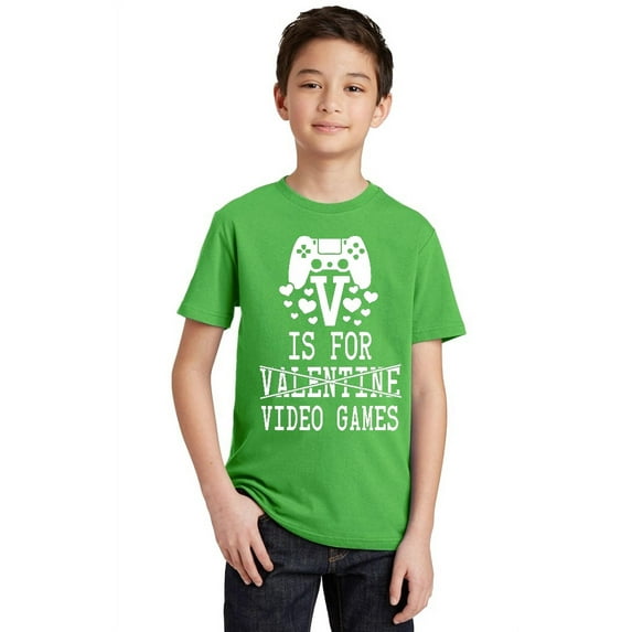 V is For Video Games Funny Gamer Youth T-shirt, Youth XL, Green