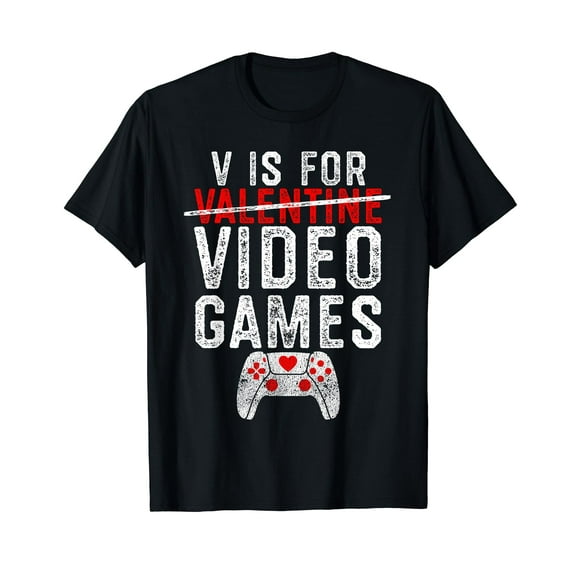 V is for Video Games Valentines Day Gamer Men Boys Gift T-Shirt