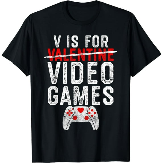 V is for Video Games Valentines Day Gamer Men Boys Gift T-Shirt