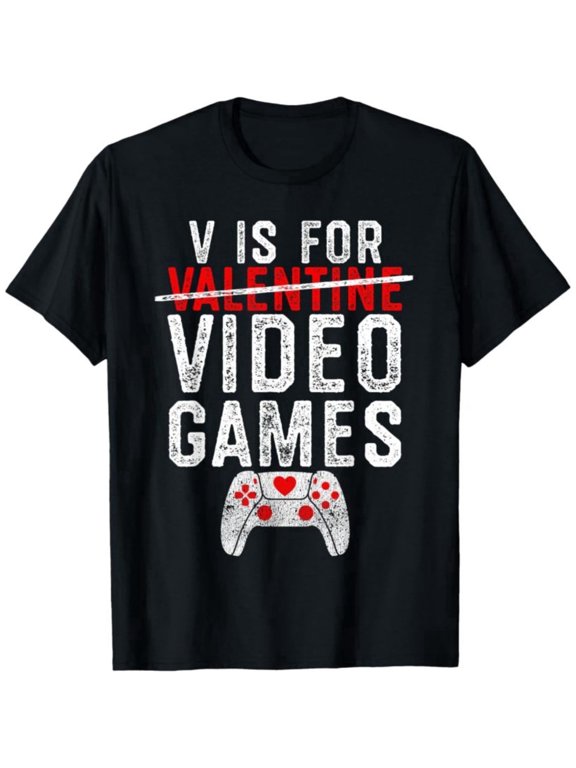 V is for Video Games Valentines Day Gamer Men T-Shirt, Valentine Gift for Men, 180gsm, 100% Cotton