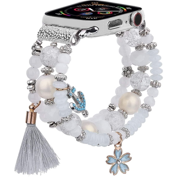 V-Moro Apple Watch Bands 38mm/40mm/41mm,Bracelet Beaded Apple Watch Series for Women,Fashion Handmade Beaded Strap-White